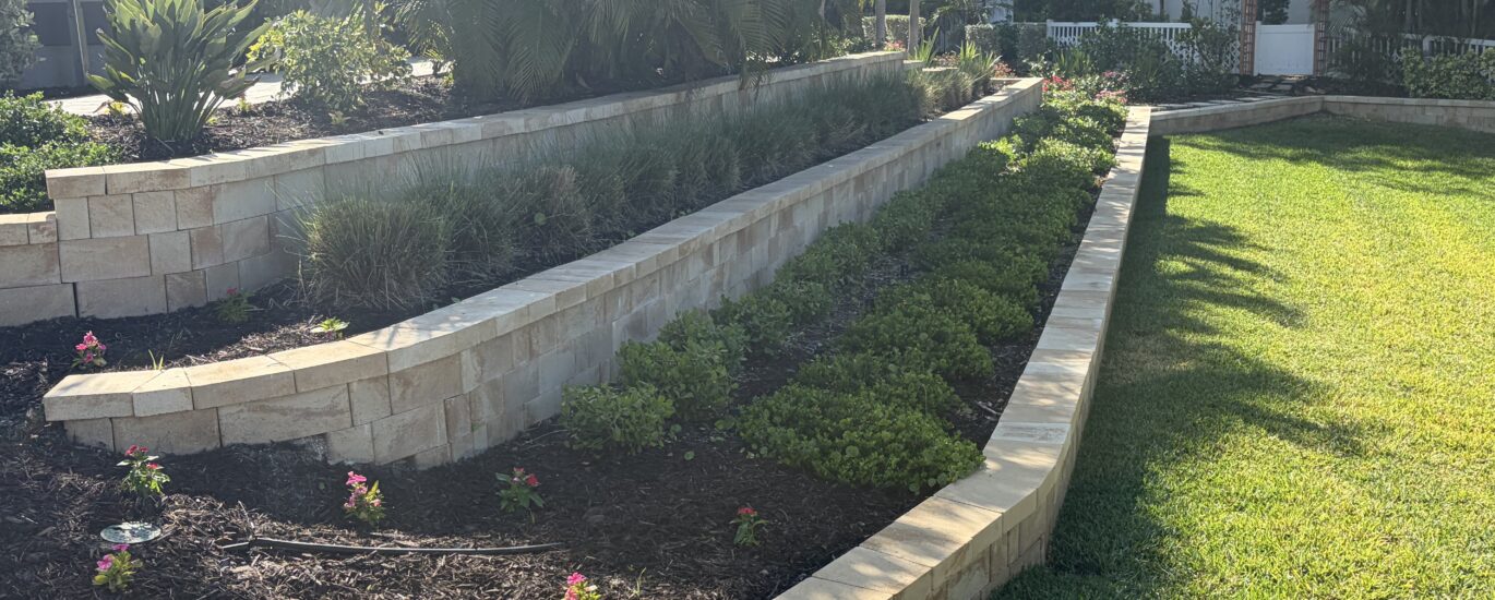 Retaining wall installed in Florida front yard.